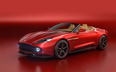 les roadsters, en 2017, l'Aston Martin Vanquish Zagato Volante, supercars, rouge Aston Martin