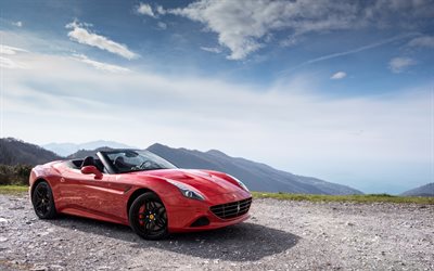 des montagnes, de la Ferrari California, 2016, supercars, cabriolet, rouge ferrari