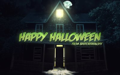 Feliz Halloween, la noche, la luna, la casa vieja