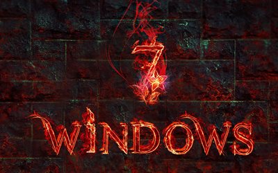 le feu, le logo de microsoft, se7en, windows, Windows 7, sept