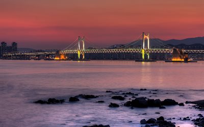 橋quanan, 夜, 海峡, 韓国