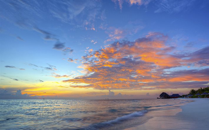 solnedgång, himlen, maldiverna, landskap
