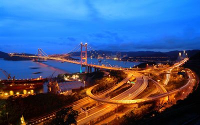 cinma, hong kong, suspension bridge, lights, twilight