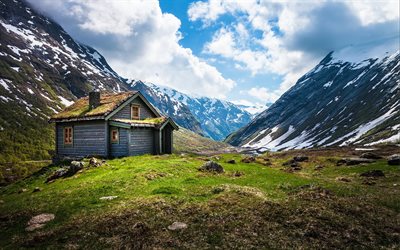 las montañas, la casa, noruega, la parte superior
