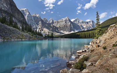 mountains, landscape, blue lake, national park, banff, canada