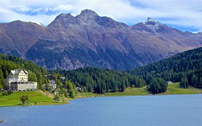 الجبال, البحيرة, المناظر الطبيعية, سانت موريتز, سويسرا