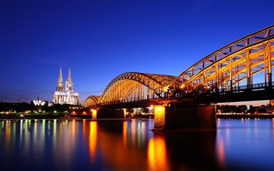 cologne cathedral, cologne, the bridge, germany, twilight