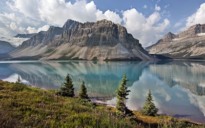 paisagem, o lago, lago bou, parque nacional, montanhas, banff, canadá