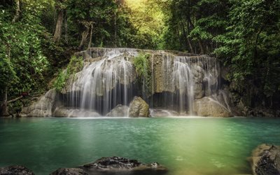 the lake, thailand, forest, trees, waterfall