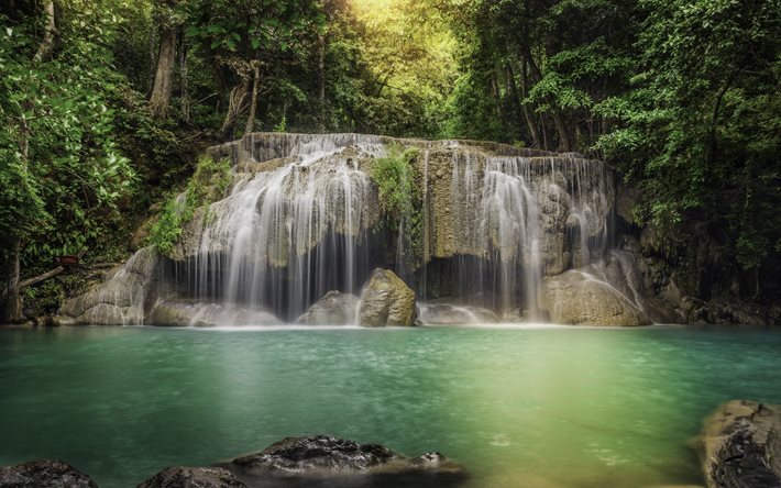 the lake, thailand, forest, trees, waterfall