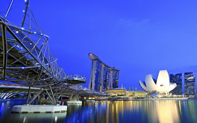 singapour, le pont, l'hôtel, le matin, à singapour