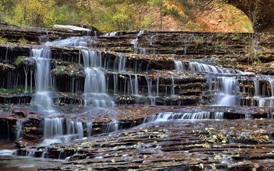 cascade, waterfall, national park, zion