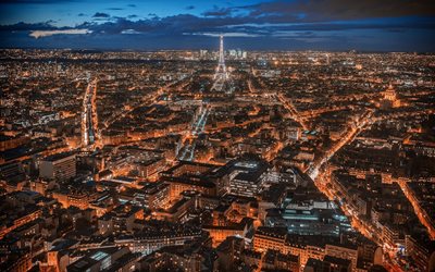 street, top view, evening, lights, paris, france