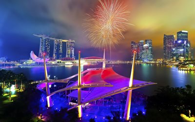 चमकदार रोशनी, रात, सिंगापुर, परेड, राष्ट्रीय दिवस के बाद, मरीना बे