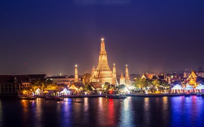 बैंकॉक, थाईलैंड, रात, सूर्यास्त, रोशनी, बैंकाक