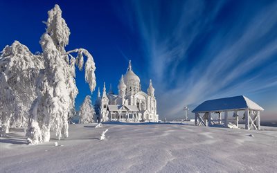 frost, snow, winter, ural mountains, belogorsky monastery, russia