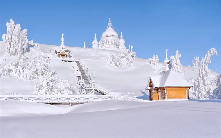 vinter, st nicholas kloster, belogorsky, snö
