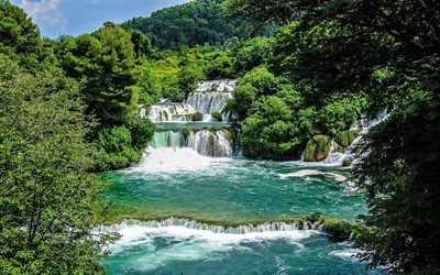 滝, プリトビッチェjezera, plitvice湖, カスケード, クロアチア, 木