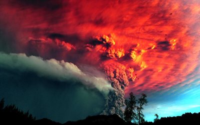 o céu, cinzas, erupção, fumaça, céu, o vulcão, vulcão