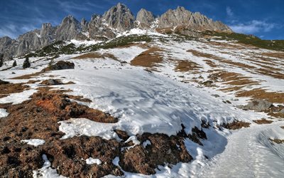 austria, mandlwand, salzburg, path, snow, mountains