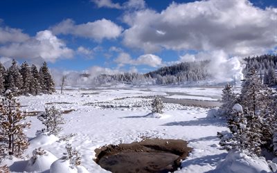 winter, landscape, geyser