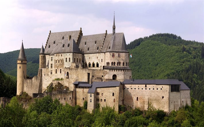 fästningen, luxembourg, vianden, slottet, medelåldern