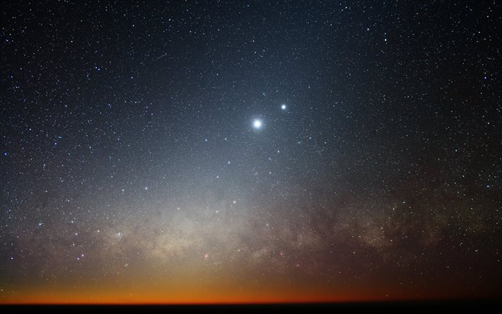 vênus, horizonte, via láctea, estrela, galáxia, estrelas, a lua, lua