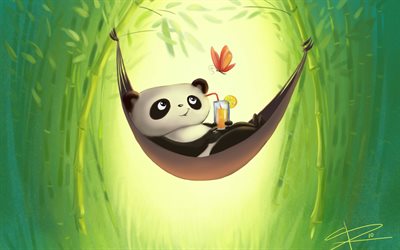 panda, Rekreasyon, dinlenme, bambu, rakam, şekil, hamak