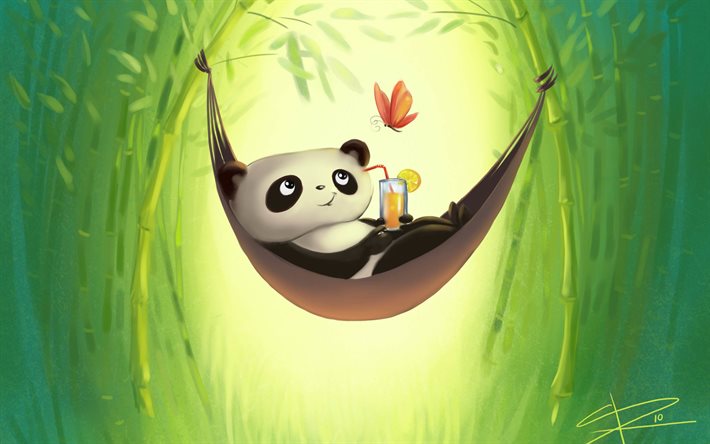 panda, rekreation, resten, bambu, figur, hängmatta