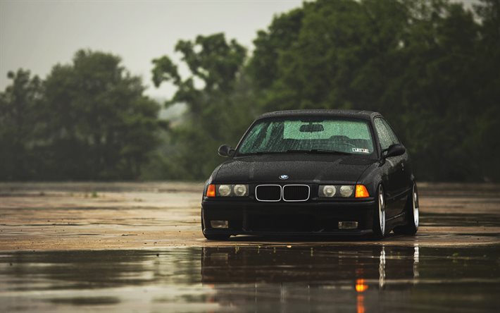 BMW M3, E36, rain, tuning, black m3, bmw