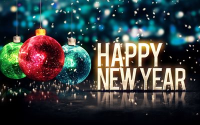 Bonne et heureuse Année 2017, 5k, boules, décorations de noël, Nouvel An