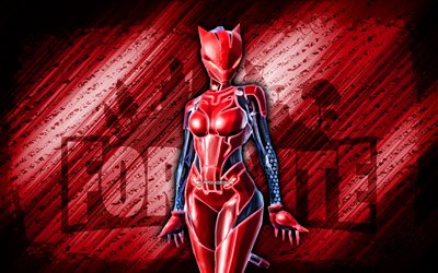 Red Lynx Fortnite, 4k, red diagonal background, grunge art, Fortnite, artwork, Red Lynx Skin, Fortnite characters, Red Lynx, Fortnite Red Lynx Skin
