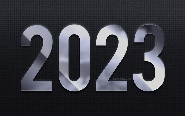 4k, 2023年明けましておめでとうございます, 金属製の 3d 数字, 2023年, 動作, 2023年のコンセプト, 2023 3d 数字, 2023 事業コンセプト, 明けましておめでとうございます 2023, アートワーク, 2023 灰色の背景, 2023 鏡の数字