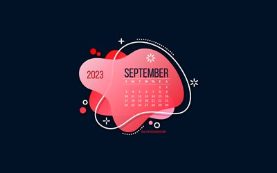 septemberkalendern 2023, blå bakgrund, rött kreativt element, 2023 koncept, september 2023 kalender, 2023 kalendrar, september, 3d konst