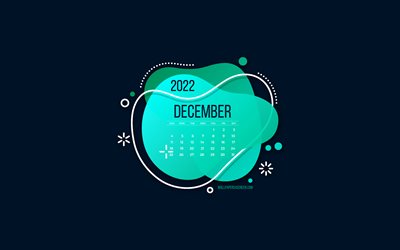 2022년 12월 달력, 파란색 배경, 청록색 창작 요소, 2022년 컨셉, 2022년 달력, 12월, 3d 아트