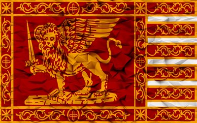 ヴェネツィアの旗, 4k, イタリアの都市, 3 d ポリゴンの背景, 3 d ポリゴン テクスチャ, ヴェネツィアの日, 3 d のベニスの旗, イタリアの国のシンボル, 3d アート, ヴェネツィア, イタリア
