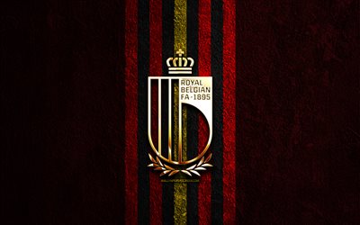 goldenes logo der belgischen fußballnationalmannschaft, 4k, roter steinhintergrund, uefa, nationalmannschaften, logo der belgischen fußballnationalmannschaft, fußball, belgische fußballmannschaft, belgische fußballnationalmannschaft