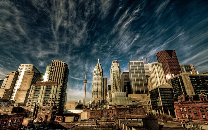 toronto, skyskrapor, metropol, byggnader, kanada