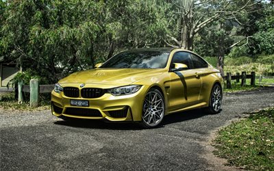 BMW M4, yol, F82, 2017 arabalar, süper arabalar, BMW, altın m4