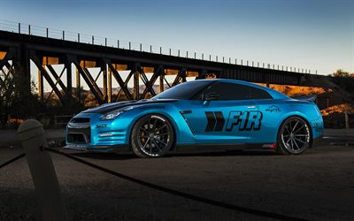 nissan gt-r, tuning, sport car, coupe, blue, Nissan