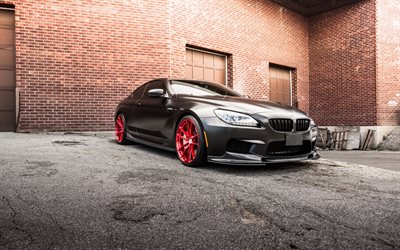 tuning, 2015, BMW M6 F12, BMW noire, rouge roues, mat
