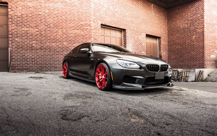 tuning, 2015, BMW M6, F12, black BMW, red wheels, matte