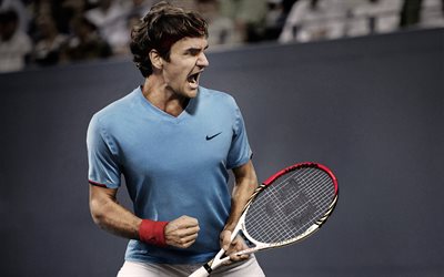 Roger Federer, tennis player, joy, ATP, racket