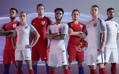 england, fotbollslag, 2016, nike kit, wayne rooney, harry kane, raheem sterling