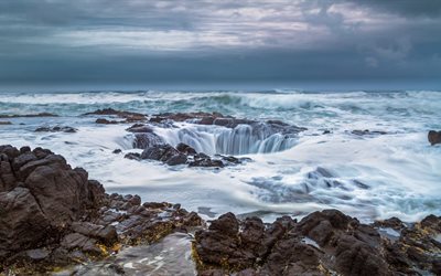 coast, storm, waves, ocean, rocks, Thors Well, Cape Perpetua, Pacific Ocean, Oregon