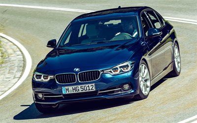 BMW 340i Sport Line, 4k, highway, 2018 cars, Blue BMW 3-series, 2018 BMW 3-series, german cars, BMW