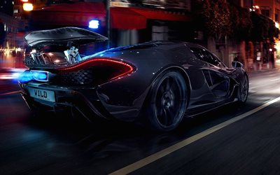 la nuit, la McLaren P1, mouvement, supercars, McLaren