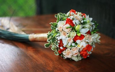 bridal bouquet, roses, blur