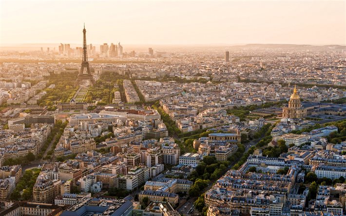 montparnasse, eiffeltornet, skyline stadsbilder, franska städer, solnedgång, paris, frankrike, europa, paris landmärken