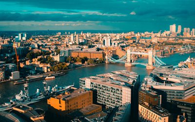 london, kväll, solnedgång, tower bridge, themsen, london panorama, hms belfast, imperial war museum, london stadsbild, storbritannien